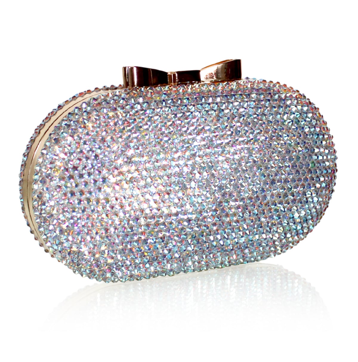 Rose Gold Crystal Hard Case Clutch with Chain