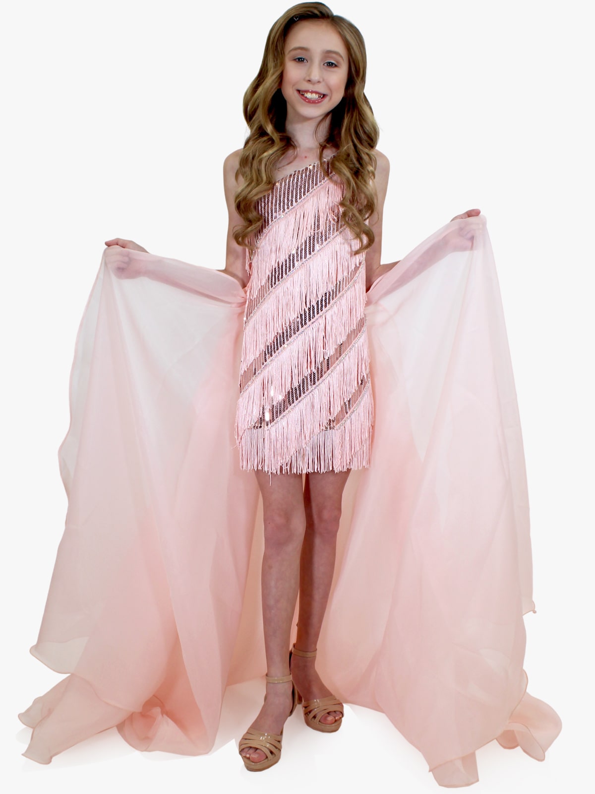 Peach Fringe Romper with overskirt
