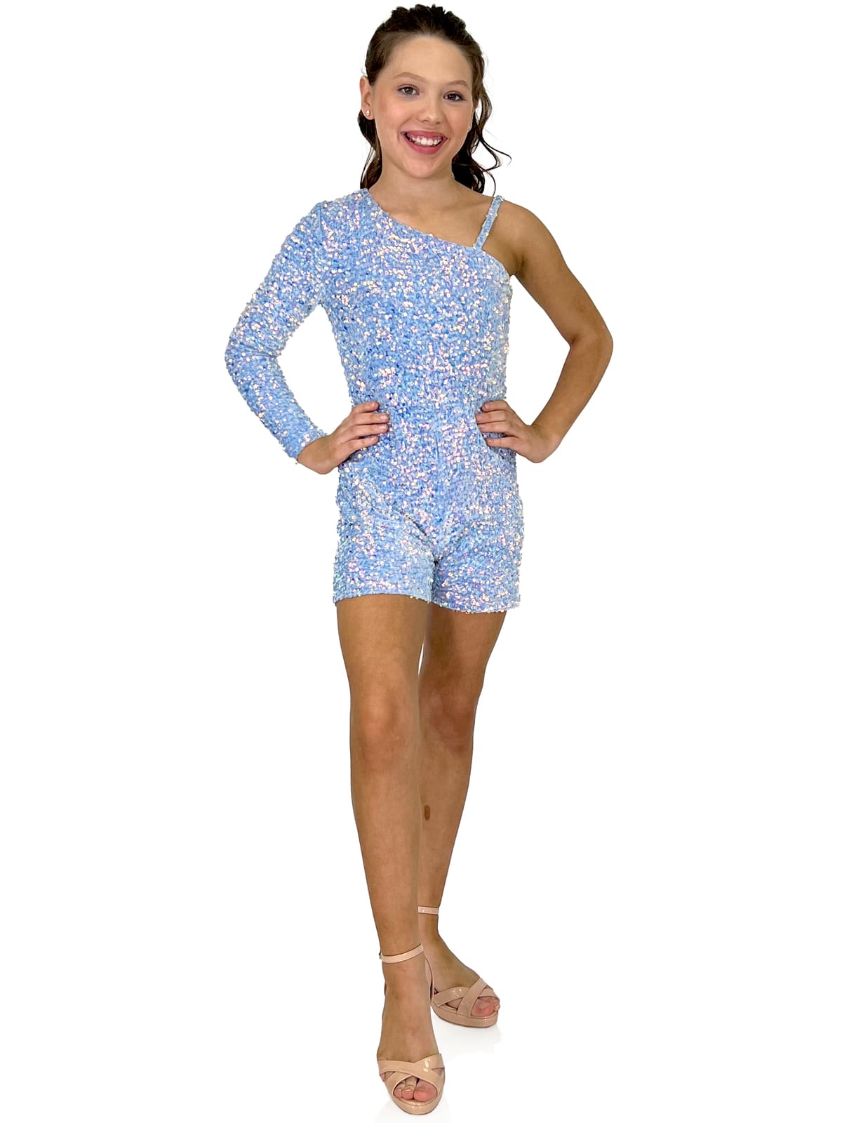 Single sleeve velvet sequins rompers