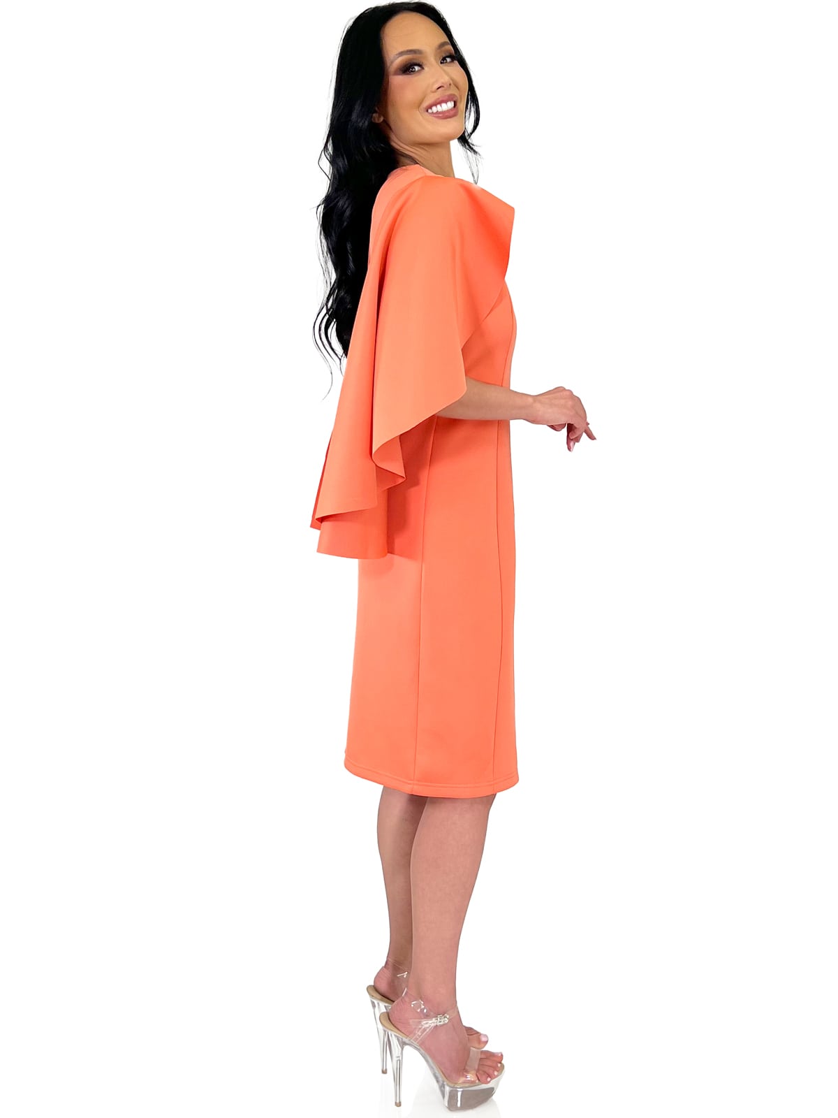 Snuggle Spot Women's Polyester Ruffled Cap Sleeve Knee-Length Dress (Orange) main image 0