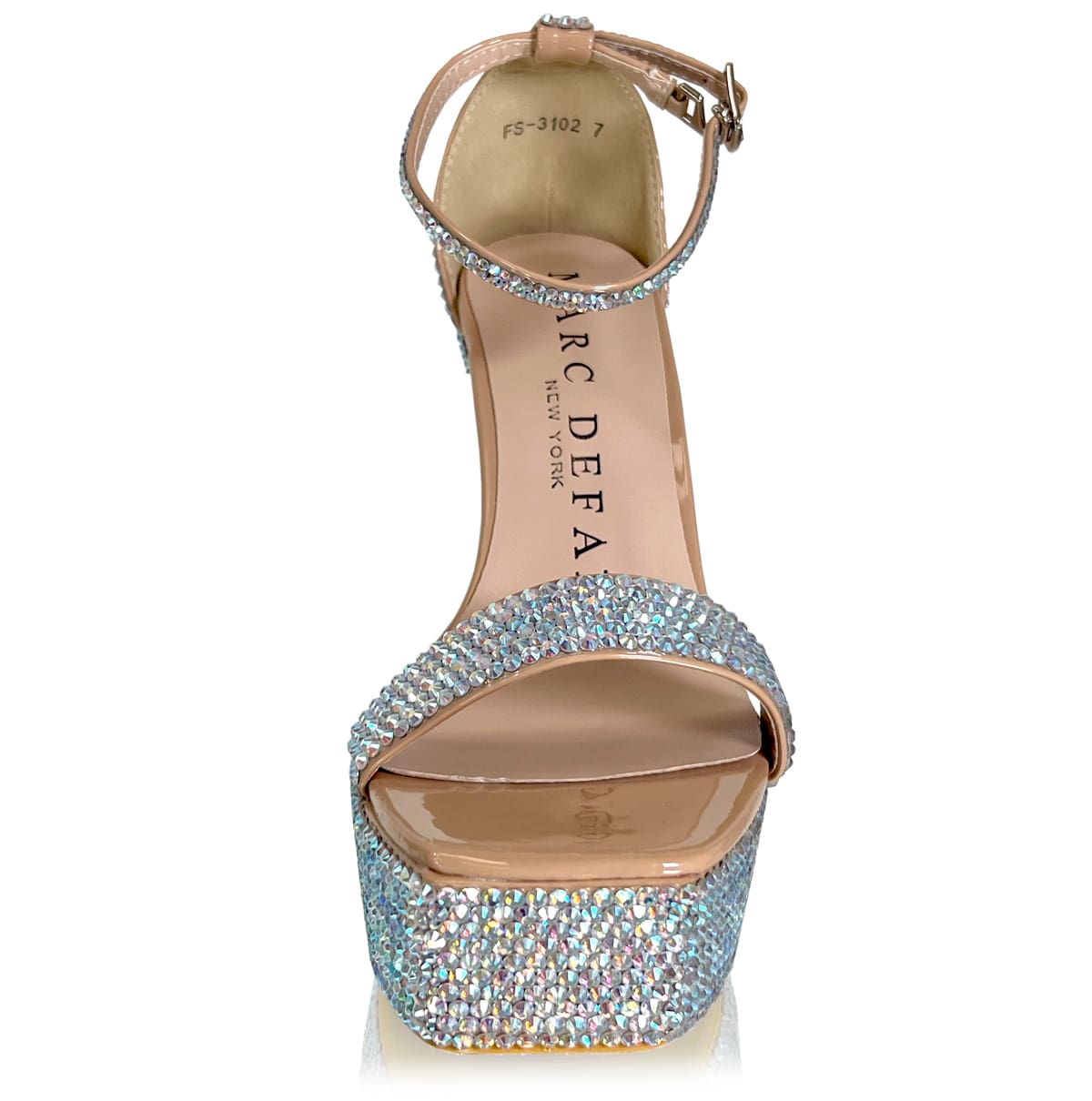 AB crystal square toe Single strap flared heels