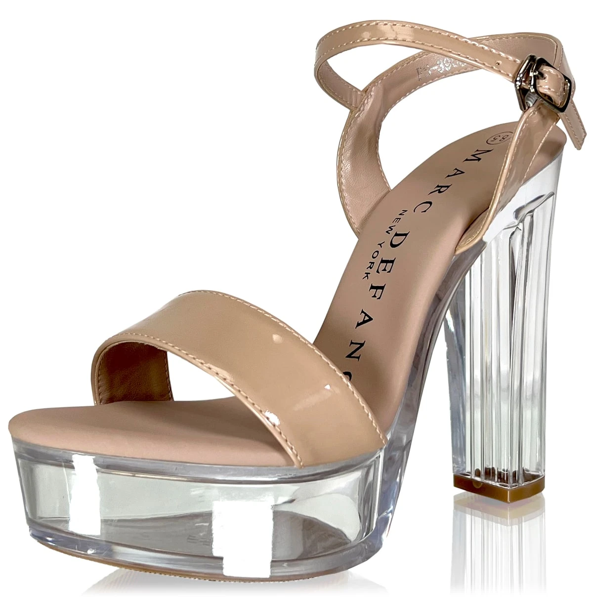 Single Strap Clear Block Heels - Main Image