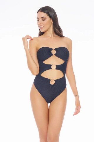 Costume Intero Nero con Anelli Centrali