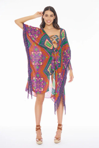 Poncho Stampato con Frange
