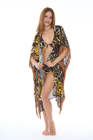 Poncho Printed with Fringes