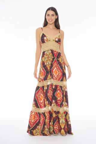 Long Dress with Ruffles and Lace Details
