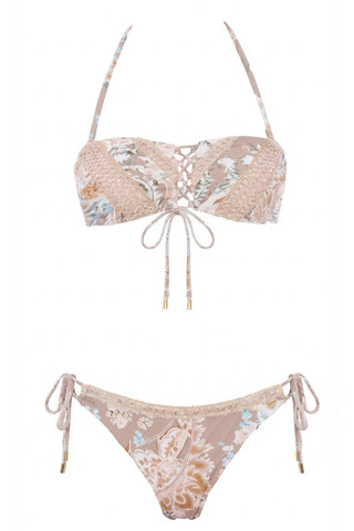 Bikini a Fascia con Ricami ad Intarsio