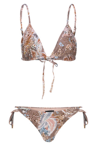 Bikini Triangolo Floreale con Pioggia di Strass e Slip Regular