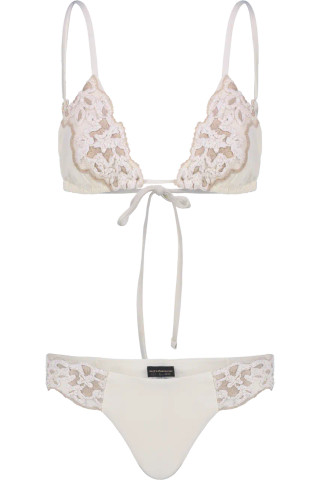 Triangle Embroidered Lace Bikini with Culotte