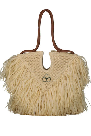 Rafia bag with Fringes and Intertwining