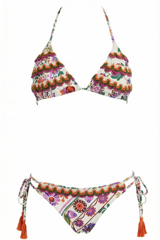 Bikini Triangolo Floreale Ricami in Pizzo e Slip Regular