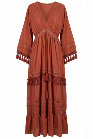 Abito Lungo Copricostume con Dettagli all'Uncinetto