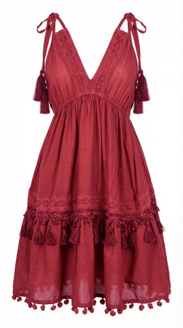 Minidress with Tone on Tone Embroidery and Tassels