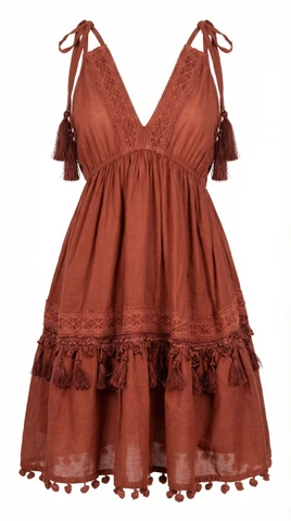 Minidress con Ricami Tono su Tono e Nappe