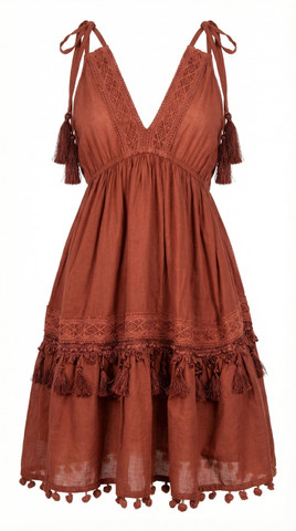 Minidress con Ricami Tono su Tono e Nappe