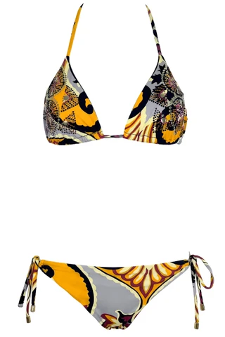 Triangle Bikini with Damask Print and Brazilian Crystals