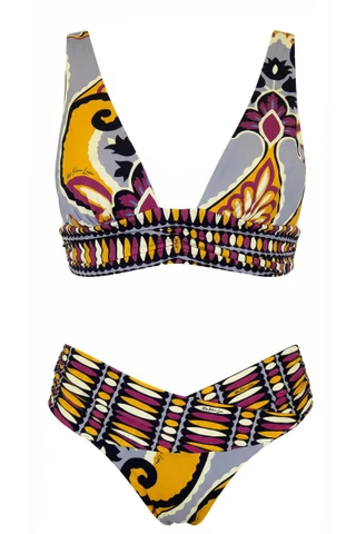 Bikini Damascato a Vela con Slip Regular a Incrocio