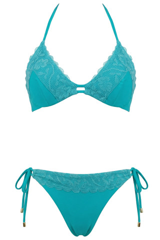 Color Sailing Top Bikini with Floral Lace