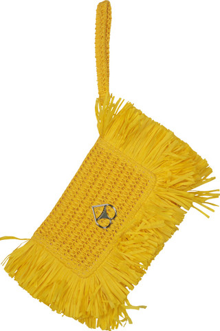 Pochette in Rafia Intrecciata con Frange