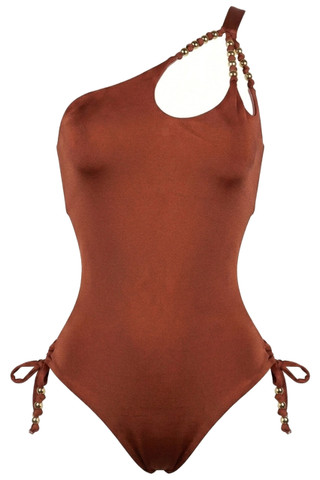 One-Piece Single-Shoulder Cut-Out with Golden Spheres