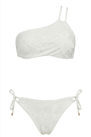 Asymmetric Band Bikini with Embroidery and Regular Briefs