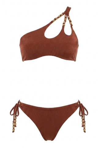 Bikini Monospalla Cut Out con Sfere Dorate e Slip Regular