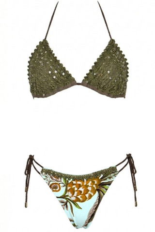 Tropical Triangle Bikini with Sequins and Embroidery and Brazil Briefs