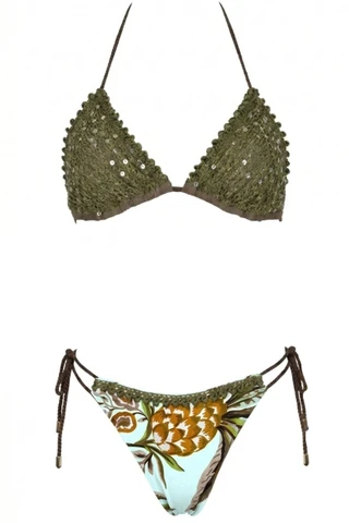 Triangle Mesh Bikini with Sequins and Brazil Briefs
