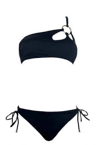 Cut Out One Shoulder Bikini and Golden Ring