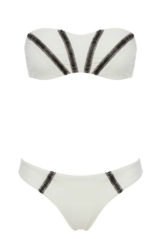 Bikini a Fascia con Perline e Slip Regular