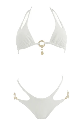 Bikini Triangolo Cut-Out con Dettagli Oro