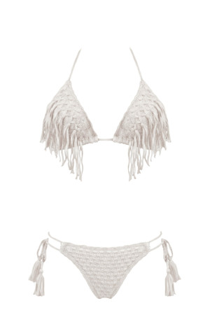 Mesh Triangle Bikini with Fringes