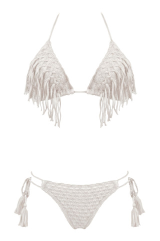 Mesh Triangle Bikini with Fringes