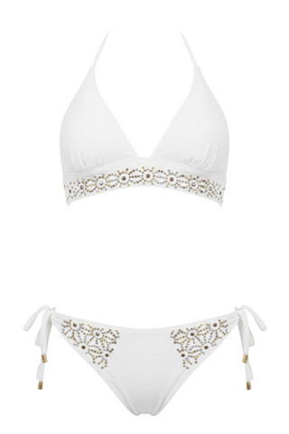 Bikini a Triangolo a Vela con Borchiette e Slip Regular