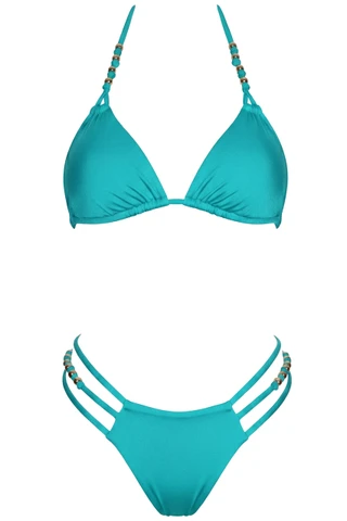Gloss Triangle Bikini with Cut-Out and Golden Spheres