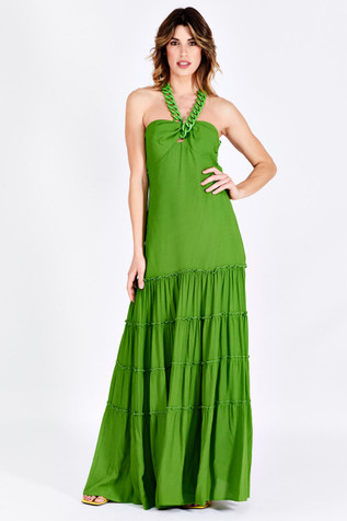 Long dress with flounces and chain