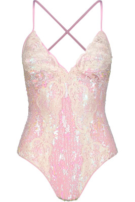 Costume Intero con Paillettes e Rifiniture in Pizzo