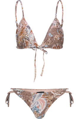 Bikini Triangolo Floreale con Pioggia di Strass e Slip Regular