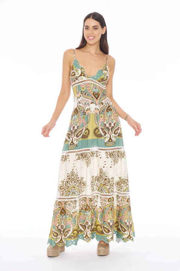 Abito Lungo con Balze in Sangallo Cruise