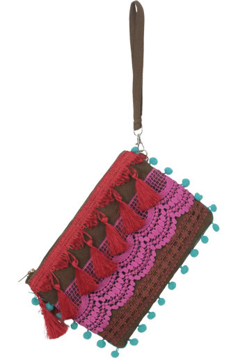 Clutch bag with Lace and Multicolor Tassels