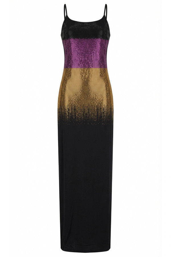 Abito Lungo con Strass a Cascata