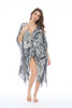 Poncho Printed with Black and White Fringes - FONE