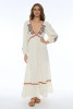 Folk Long Dress with Floral Embroidery - WHITE