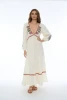 Folk Long Dress with Floral Embroidery - WHITE