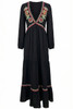 Folk Long Dress with Floral Embroidery - BLACK