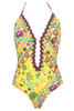 Costume One-Piece with Floral Print and Crochet - FLGI