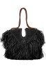 Rafia Bag with Fringes and Braids - BLACK