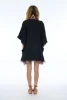 Folk Poncho with Embroidery and Tassels - BLACK