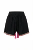 Shorts with Embroidery and Tassels - BLACK