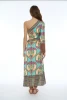Printed One Shoulder Long Dresses with Fringe and Cutout - DTMI